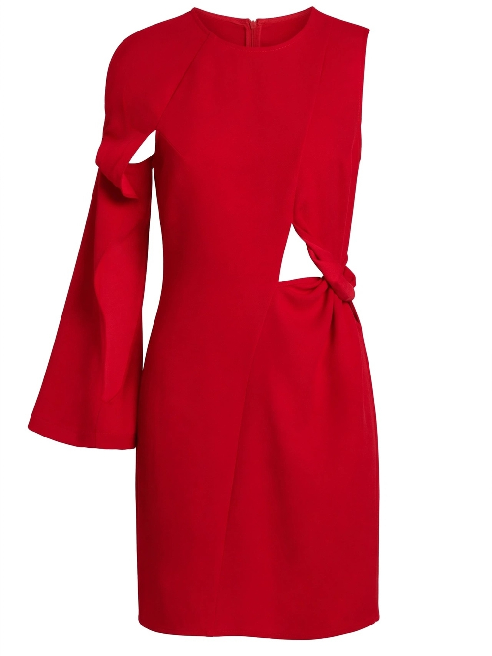 Asymmetrical Red One-Shoulder Cutout Dress with Knot Detail